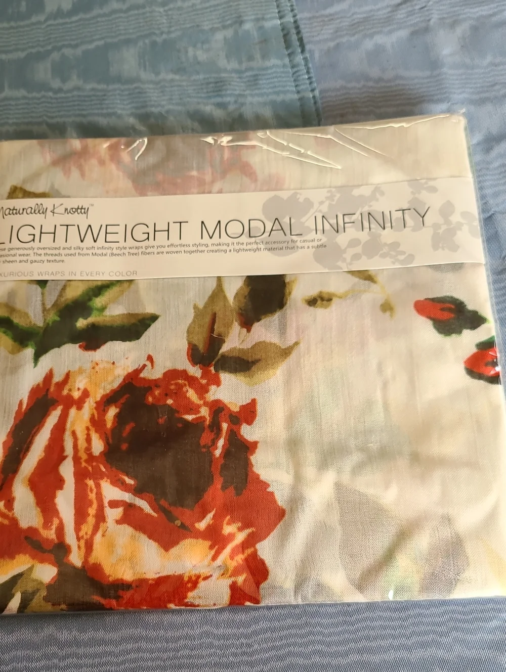 Naturally Knotty Lightweight Modal Infinity Scarf in Cream with Red Floral Print